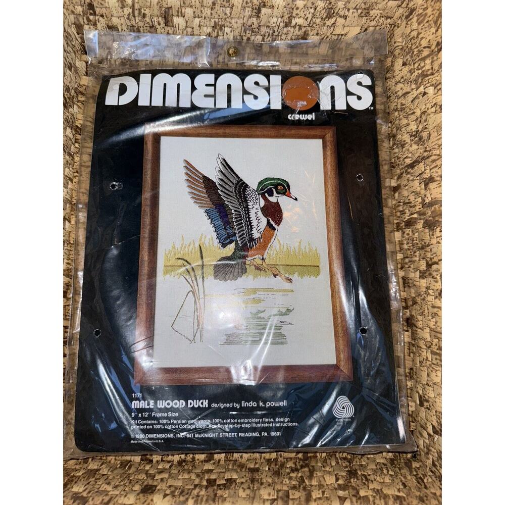 Dimensions Crewel Embroidery Kit Male Wood Duck #1171 Linda K Powell Vtg 1980
